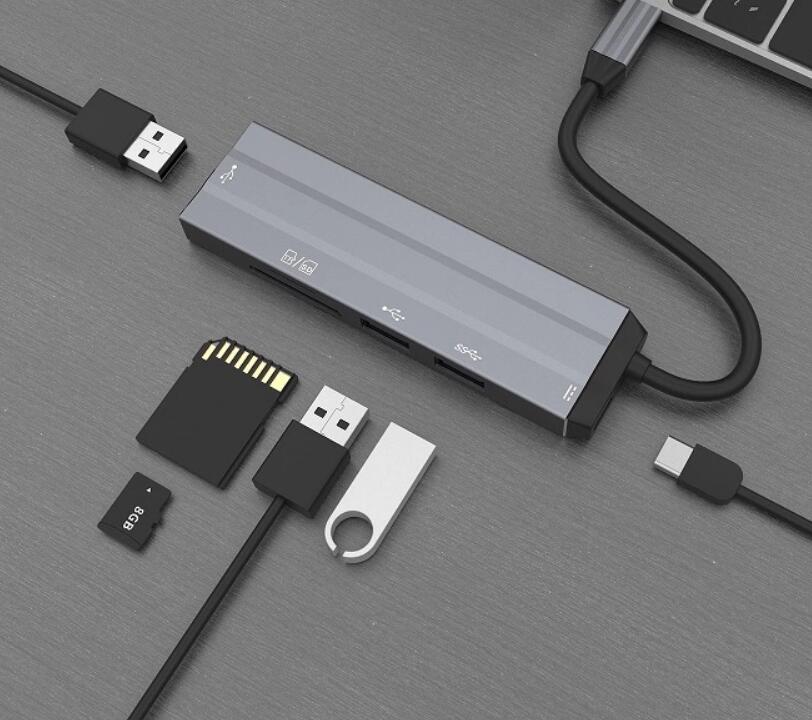 
 6 в 1 Многофункциональный usb-кабель для передачи данных Док-станция USB C USB концентратор с SD устройство для считывания с tf-карт 3 * USB-A PD зарядная станция для Macbook Air, iPad и Тип C ноутбук с ОС Windows  