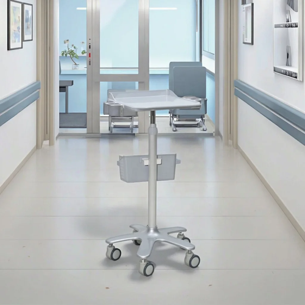 Lockable ABS Laptop Instrument Cart with Modern Design 360 Rotating Tray 4-Wheel for Hospital Hotel Living Room & Dining Use 2
