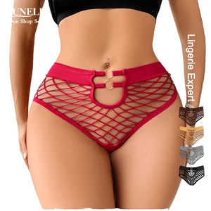 Transparent Mesh Solid Knitted Nylon Women's Culottes Underwear Seamless Breathable Mid-rise High Cut Everyday Hollow Out Panty