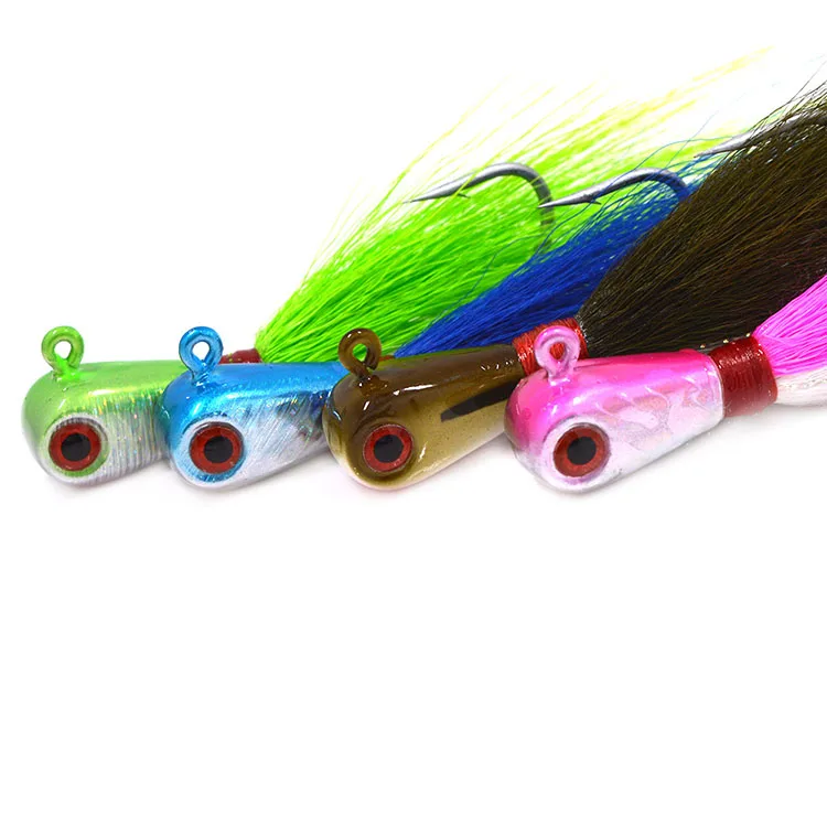 Kmucutie Round Head Bucktail Jig Fluke Lure Saltwater Freshwater Baits  Assorted Kit Bass Striper Bluefish Surf Fishing Lure 1oz