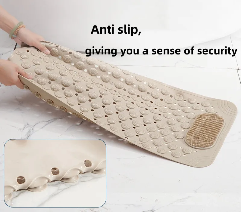 Non-slip Bath Mat PVC Safe Luxury Shower Mat Drain Hole Creative Massage Foot Bath Mat Easy to Clean Bathroom Carpet
