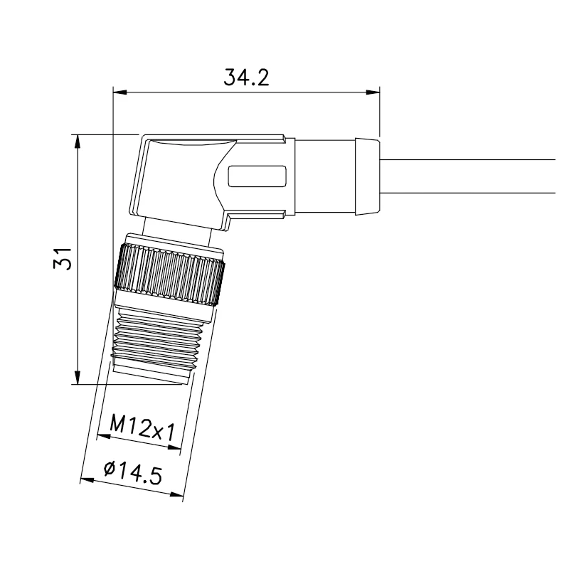 Field Attachable M12 Waterproof Connector TPU GF Angle 12 Pin Nickel Plated