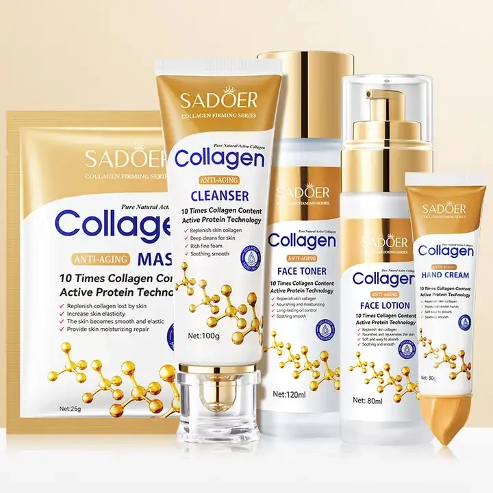 SADOER SPF60+ OEM wholesale collagen protein lightening cream brightening whitening face sunscreen anti aging skin care set