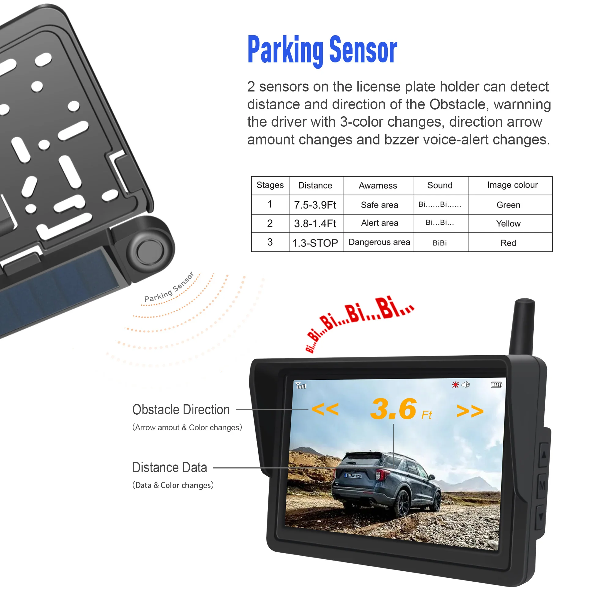 Wireless 5 Inch Monitor Rear View Camera System with Parking Sensors ...