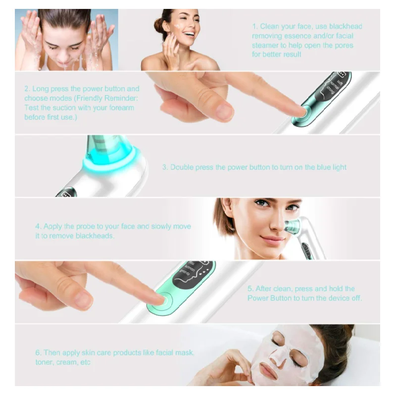 PSB blue electric blackhead extractor kit pore vacuum cleaner remover tool with 4 pore