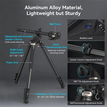 Small Rig 73" Camera Tripod 360 Rotation Center Column Horizontal Tripod Monopod With Smartphone Holder Carrying Bag-4288 detail image