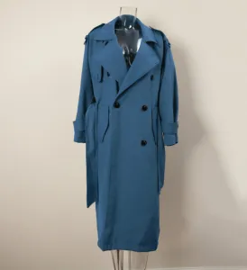 Hot Sales MemorieSea Wind Suits Classic Large Lapel Mid Length Temperament Trench Coat
