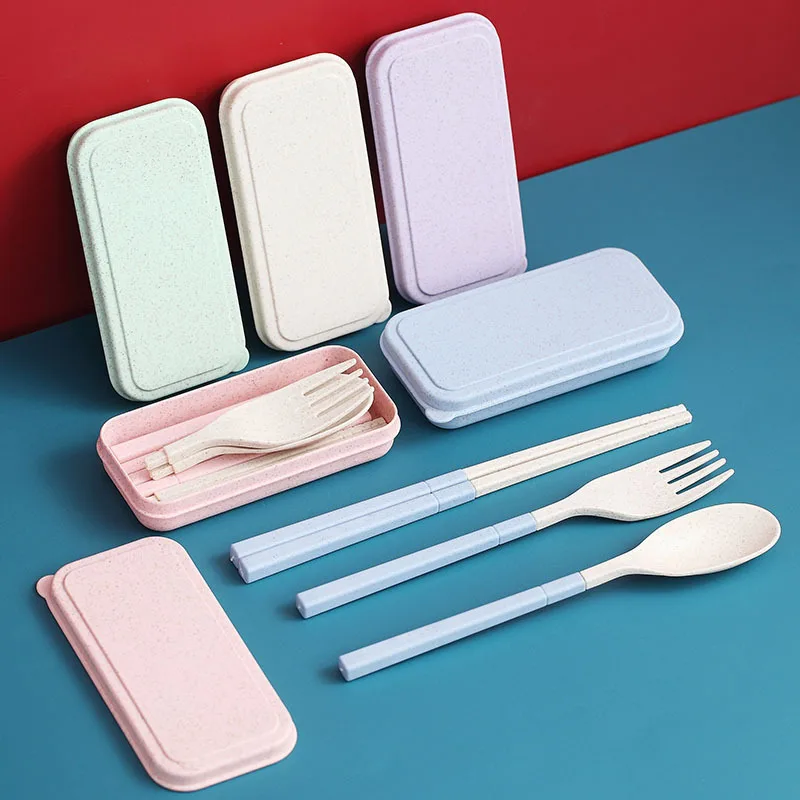 Outlery ポータブルカトラリー セット×2セット ポータブルカトラリー取り外し可能な伸縮式小麦ストローフォーク