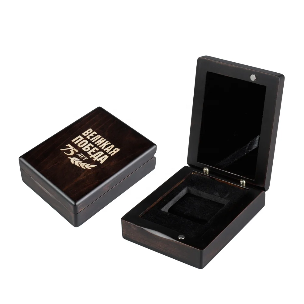 定制激光标志黑色Eva内衬单枚硬币包装木质贵金属收纳盒