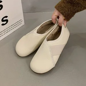 2026 Winter Low Heel (1-3cm) Slip-On Round Toe Deep Mouth Flat Shoes PU Upper EVA Outsole