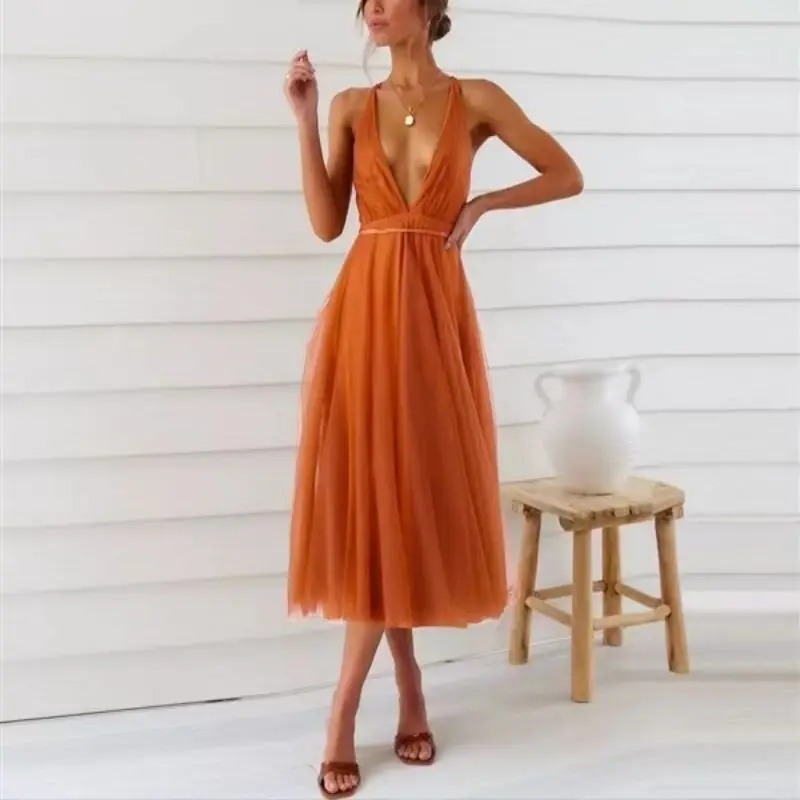 Wholesale Women Clothes Ladies Slip Dresses New Sexy Night Club Party  Cutout Casual Mesh Flowing Women Bridesmaid Dress