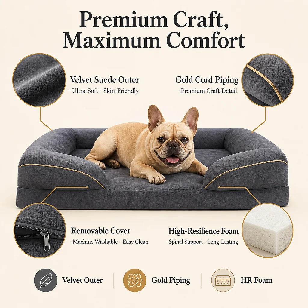 Velvet Three Sided Pet Sofa Bed — Product details 7
