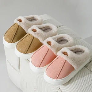 Women's Stylish Indoor Winter for Slippers Fur Comfortable Closed-Toe Design Plush Material Soft Anti-Slippery Thick Winter