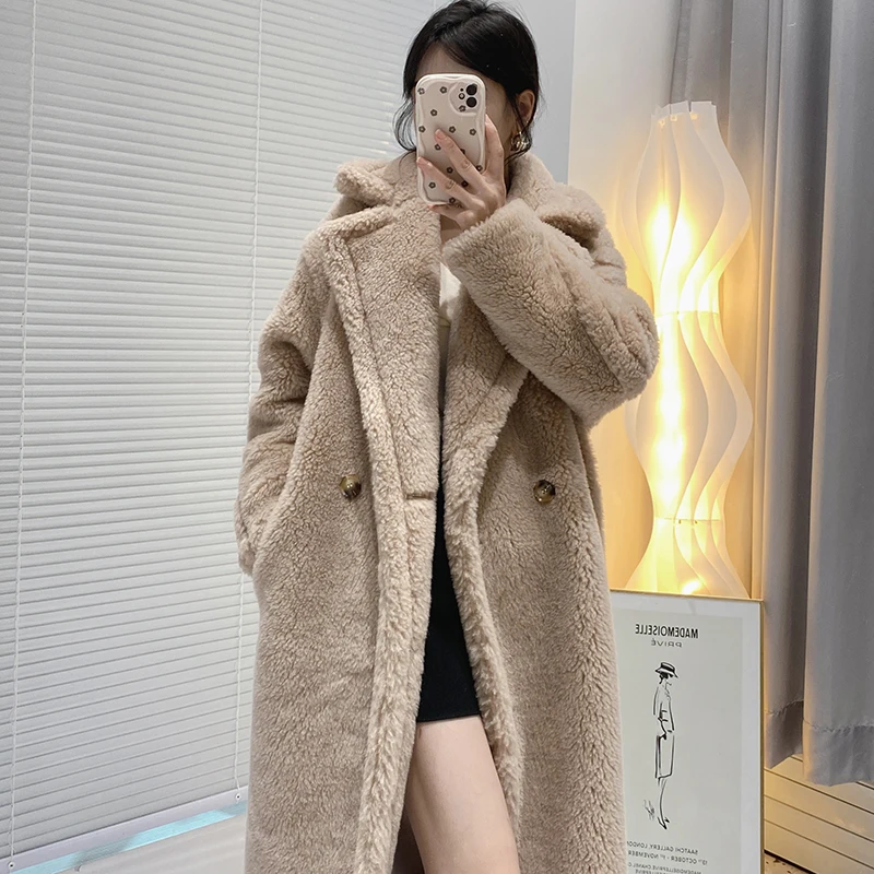 New Design Teddy Fur Long Lamb Wool Winter Coats Women Wool Fur