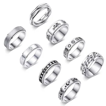 custom 6-10 Classic Men women Rings wearable engagement Fidget Spinner wedding rings Silver Stainless Steel Men's Rings