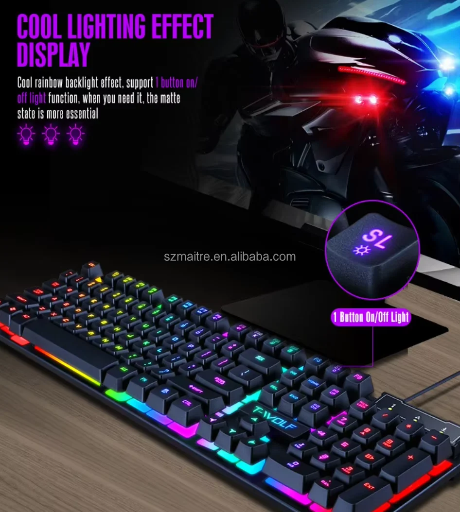 Wholesale Gamers Combo Set TF200 Glowing Cool Keyboard Mouse Combos Pudding Keycaps Clav aperçu 5