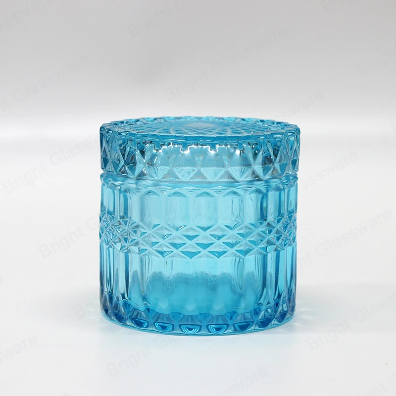 Luxury Matte Embossed Glass Candle Jars With Flat Glass Lids Unique Candle Vessels for Christmas