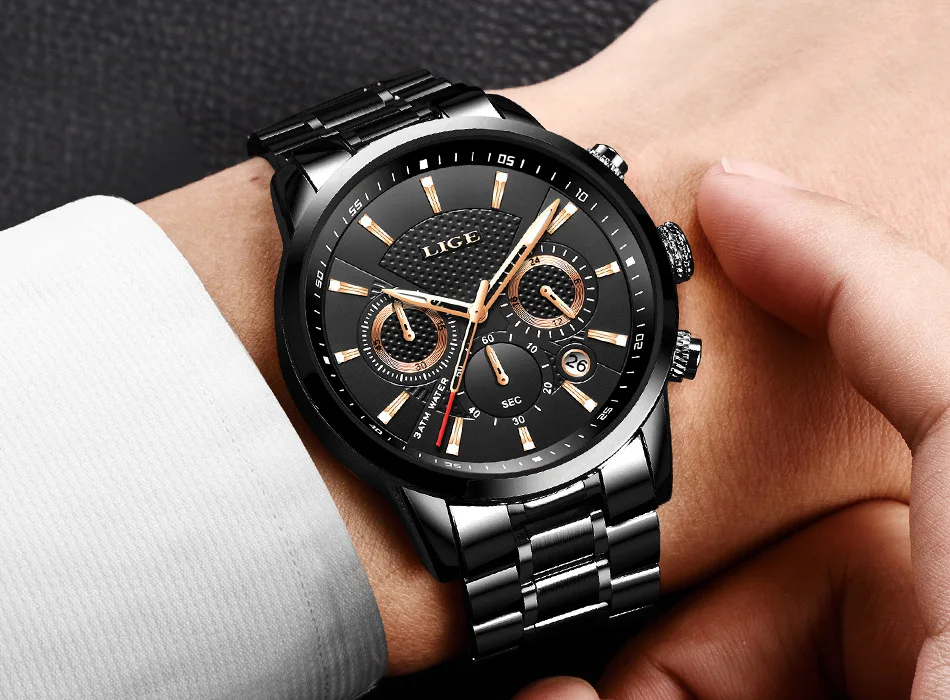 LIGE 9866 Men's Watch Luxury Sports Chronograph Quartz