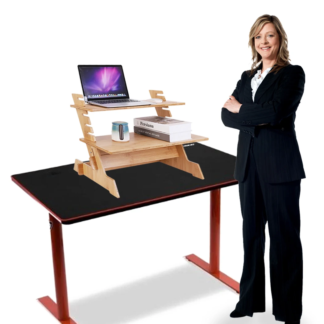 Adjustable Bamboo Wood Computer Desk Monitor Riser Stand Height Adjustment for Laptop