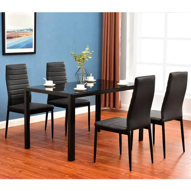 Modern Black Glass Top Metal Legs Dining Table Designs Furniture 6