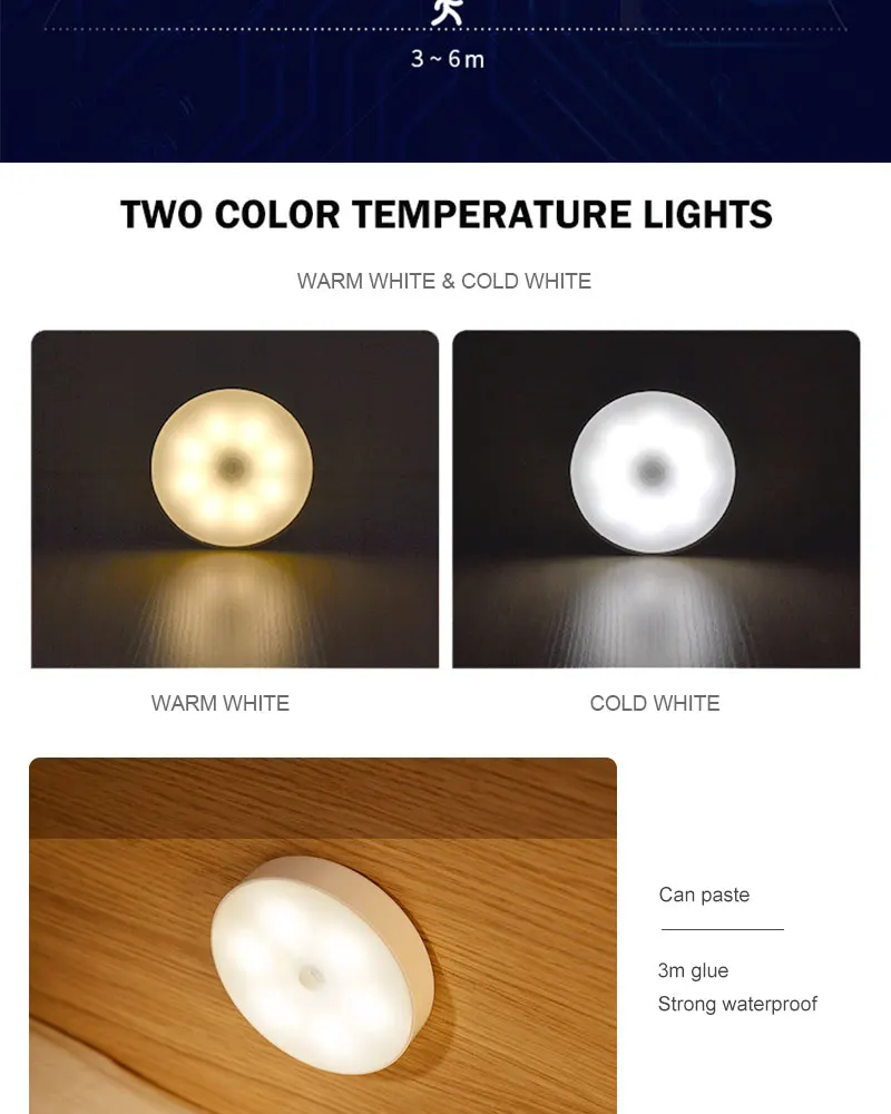 High quality 1W motion sensor light wireless led night lights ABS Housing led Cabinet Light With Battery