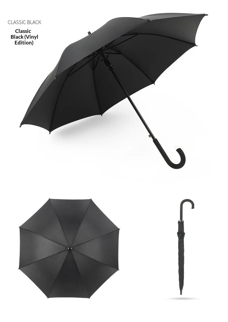 Black Umbrella Manufacturer Wholesale Custom 23-inch Reinforced Double-bone Long-handled logo Printing Curved Handle preview 6