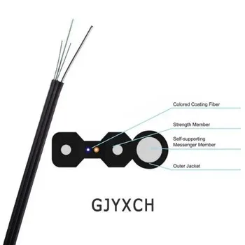 Outdoor FTTH Communication Cable 12 Core Single Mode LSZH PVC Jacket G652D GJYXCH Drop Fiber Optic with Steel Wire