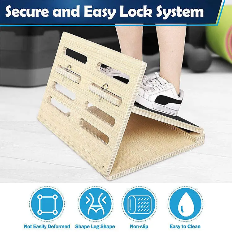 l0109 professional yoga wedge leg stretch wooden slanting board adjustable calf ankle stretcher-7