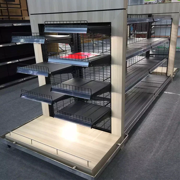 Сверхпрочная металлическая напольная стойка для магазина, гондолы, супермаркета, деревянная полка