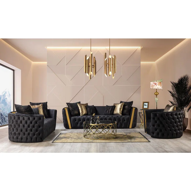 Stainless Steel Frame Living Room Furniture Modern Luxury Velvet Sofa High Quality Upholstered