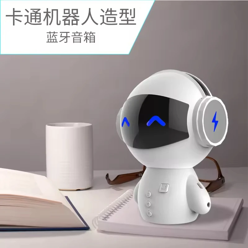 Vofull Mini Alarm Clock Robot Smart Robot Speaker Rechargeable Wireless Heavy Bass Mp3 Speaker