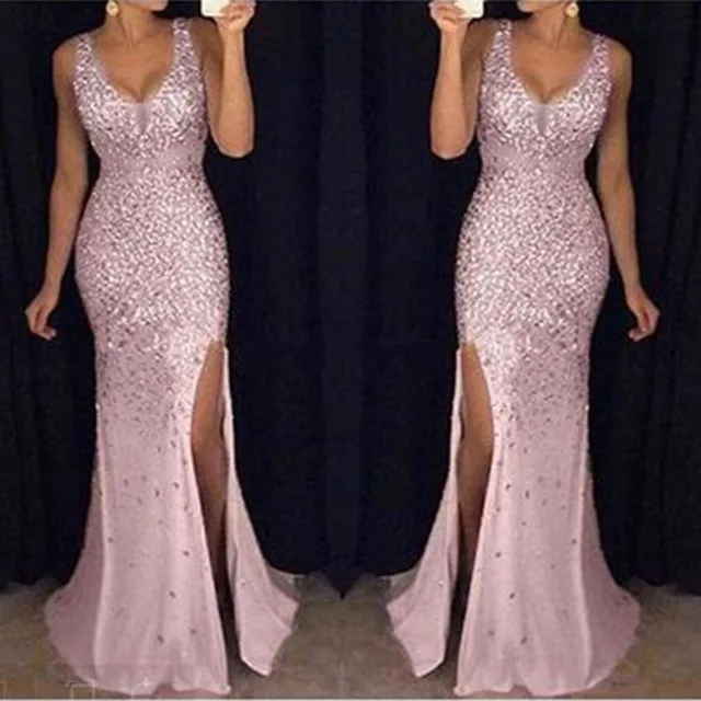 Women's Plus Size Long Evening Slit Sleeveless Dress Prom Dresses Party Maxi Sequin Evening Dress - Image 3