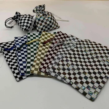 Checkerboard clamp silk sequins cotton guzz cotton stationery gift jewelry drawstring bag