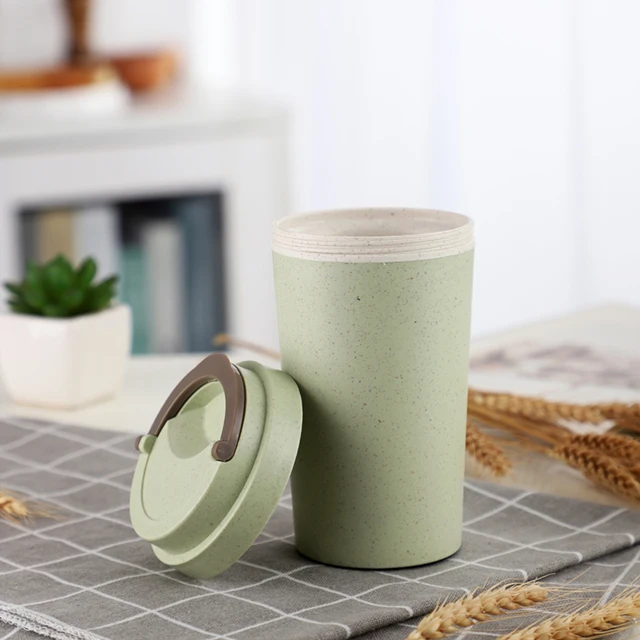 Coffee Mug 400Ml 12OZ Eco Wholesale Biodegradable Wheat Straw Bottle Double Coffee Cup With Lid