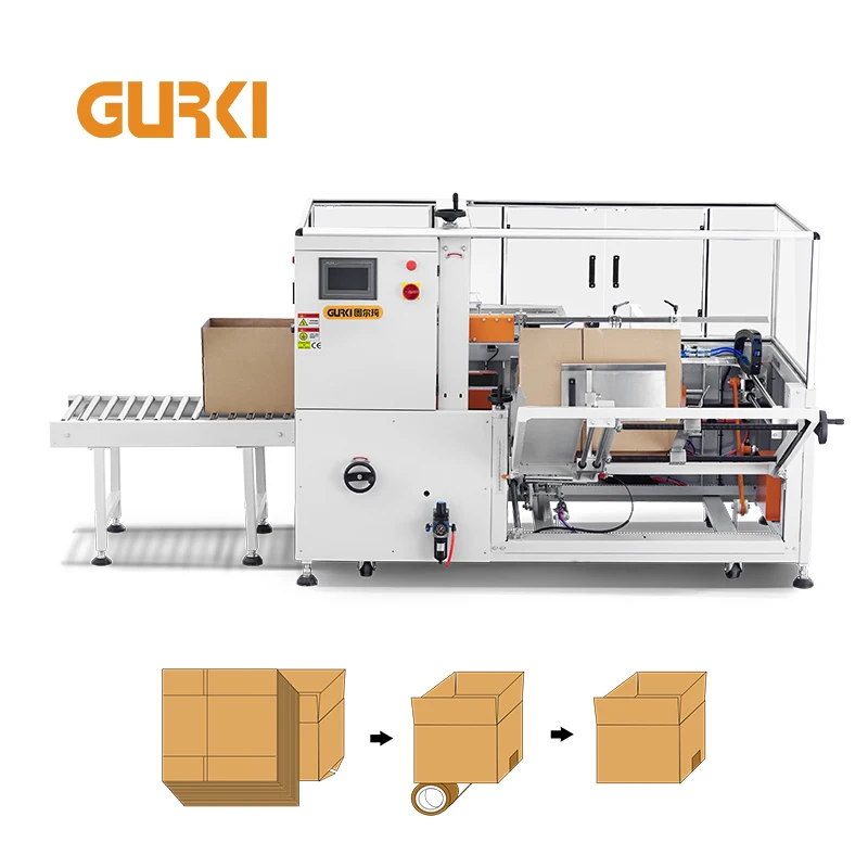 Gurki Fully Automatic Carton Case Erector Machine With Bottom Tape Sealer Box Froming Machine 10-12 Cartons/min