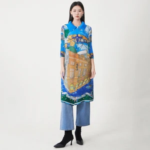 2025 Latest Design Women's Fashion Dress Wholesale Design Sense Stretch Print Loose Casual Shirt Dress