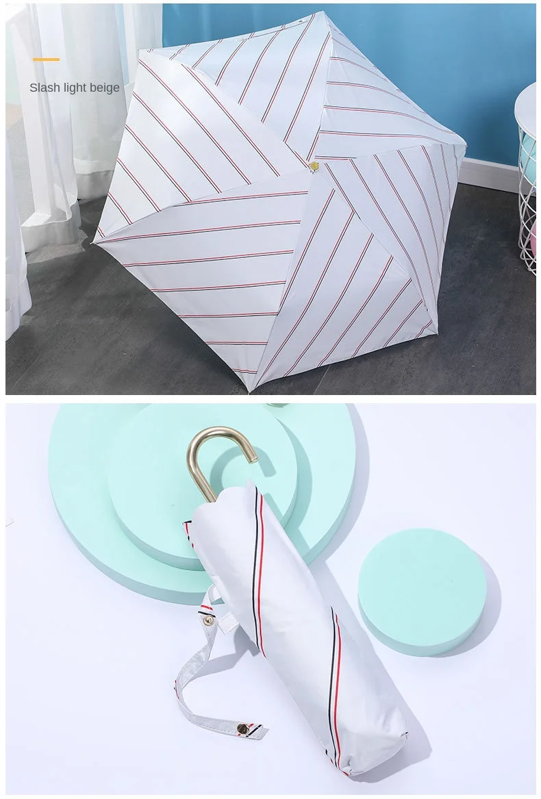 Printing 6k Three Folding Pocket Rain Ladies Sun Umbrellas Semi-Automatic J Shape Handle Umbrella