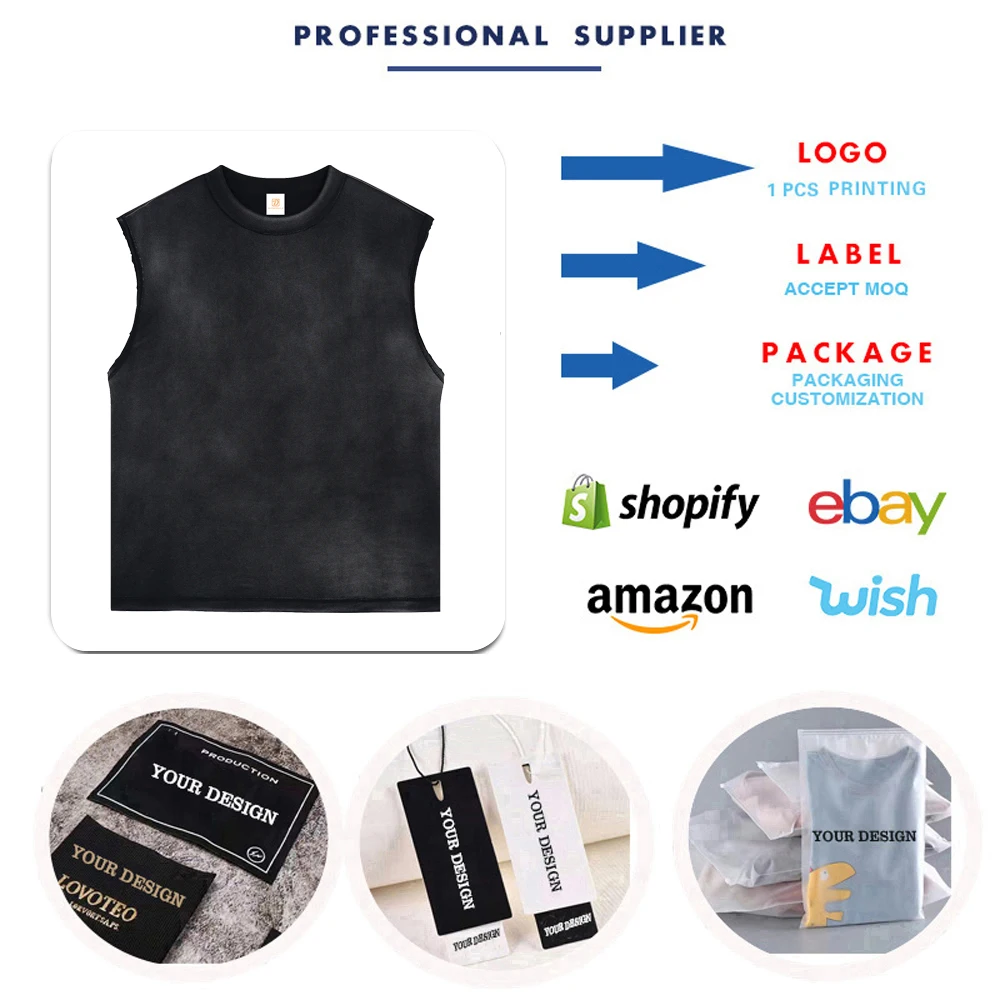 Wholesale 275Gsm Cotton Tank Top Custom Sleeveless T-shirt Men Loose  Oversized Acid Wash Mens Sleeveless Vest