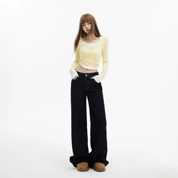 American Retro Low-rise Loose Wide-leg Pants Versatile Drape Versatile Straight-leg Jeans Women's Drape Jeans