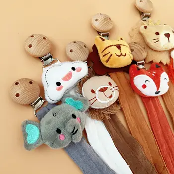 New Cartoon Cotton Baby Teether Holder baby clip pacifier,wooden pacifier clip