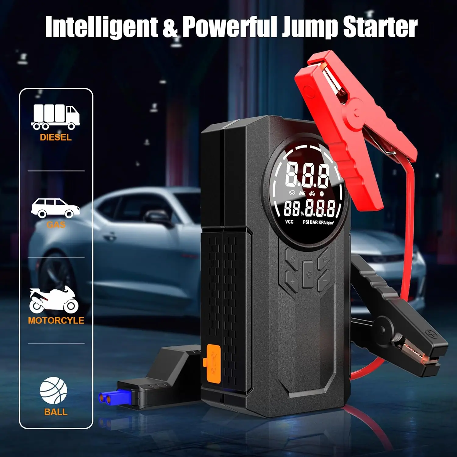 Multifunctional 4-in-1 Jump Starter with Inflator and Power Bank  LED Light Jump Starter with Inflator Car Booster with Digital