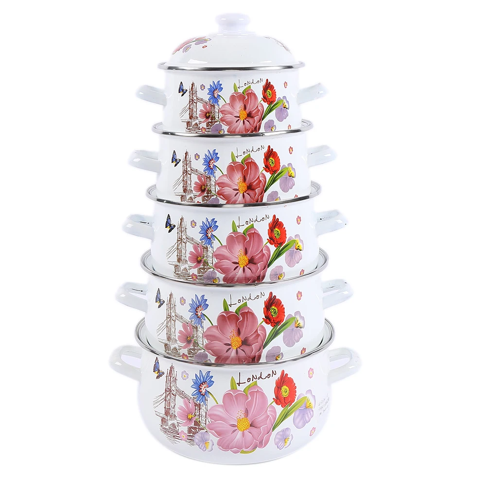 High Quality Double Handle Enamel Cast Iron Casserole with Flower Turkish Cookware Set