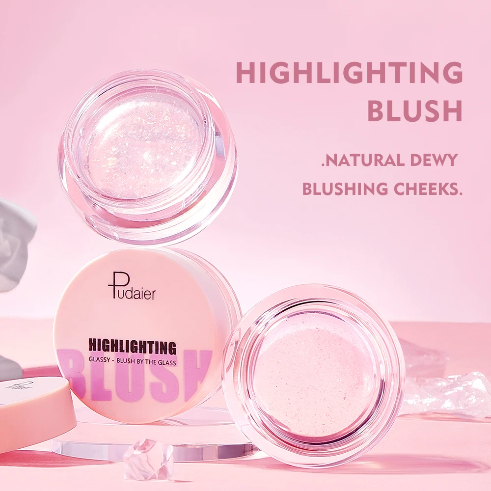 Pudaier Color Changing Blush Clear and Glitter Highlighting Blusher Natural Blushing Cheeks Gel Texture Moisturizing Makeup