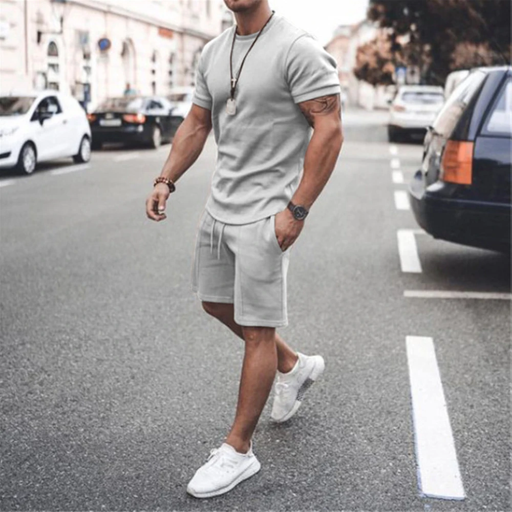 Custom Training Wear 2 Piece Outfits Men T Shirt Set Casual Tracksuit Man Shorts Sets424_voghion.com