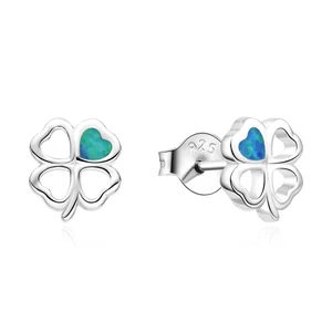 925 Four Clover Sterling Silver Rhodium Plated Butterfly Stud Earrings Bezel Setting Inlay Opal for Anniversary Party Gift