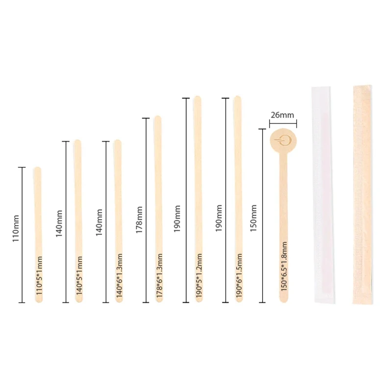 Italian Individually Wrapped Packing 90Mm Disposable Biodegradable Sugar Coffee Stirrer and Bar Wooden Stir Sticks