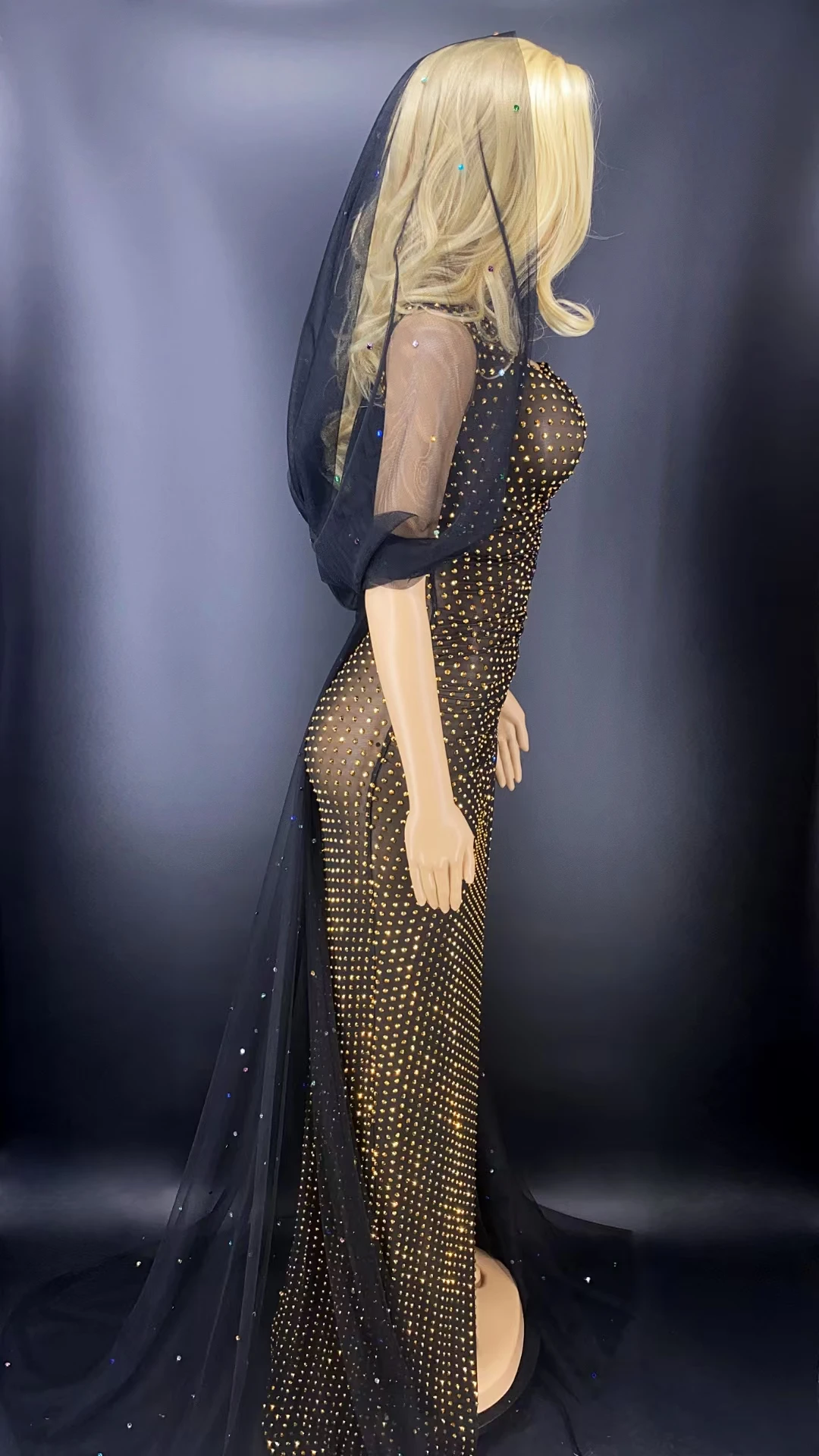 Black One Shoulder Rhinestones Party Dress With Veil - Sexy Evening Prom  Dress for Women, Available in S-XL Sizes