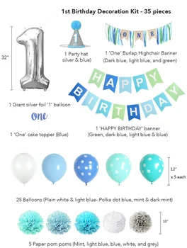 Birthday Balloons, Birthday Decoration Set 32 Pieces, Birthday Banner, Cake  Decoration, Party Accessories, Boy Girl Birthday Party