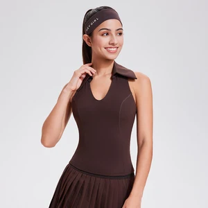 Sport Sleeveless Naked T Shirts Quick Dry Deep V Running Fitness Top Lapel Tennis Polo Shirt Golf Top