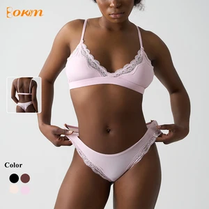 FITS EVERYBODY Lace Lingerie Set Women's French Sexy Bra & Panty Set Soft Breathable Daily Underwear Sleeveless Loungewear